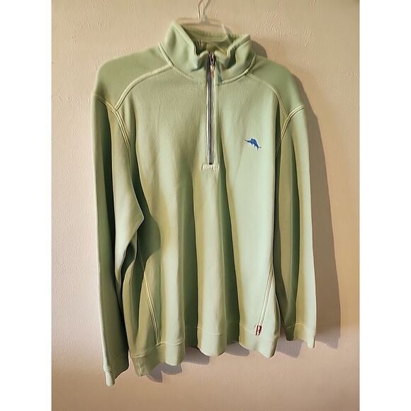 Tommy Bahama Relax 1/4 Zip Pullover Mens M Green LONGSleeve Sweater 100% Cotton - Picture 1 of 7